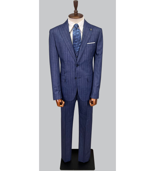 SUIT SARTORIA ÇİZGİLİ MAVİ YELEKLİ TAKIM ELBİSE 2895