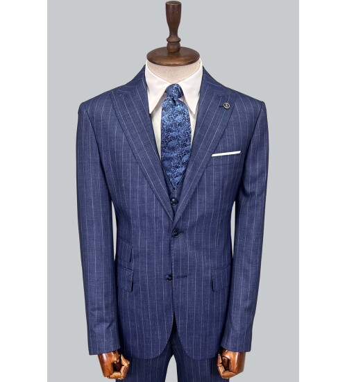 SUIT SARTORIA ÇİZGİLİ MAVİ YELEKLİ TAKIM ELBİSE 2895