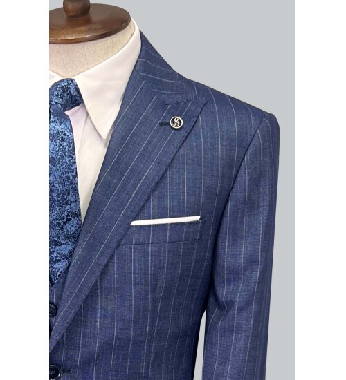 SUIT SARTORIA ÇİZGİLİ MAVİ YELEKLİ TAKIM ELBİSE 2895
