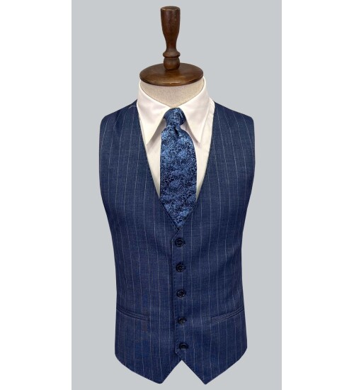 SUIT SARTORIA ÇİZGİLİ MAVİ YELEKLİ TAKIM ELBİSE 2895
