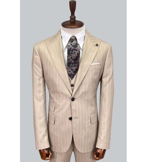 SUIT SARTORIA ÇİZGİLİ BEJ YELEKLİ TAKIM ELBİSE 2895