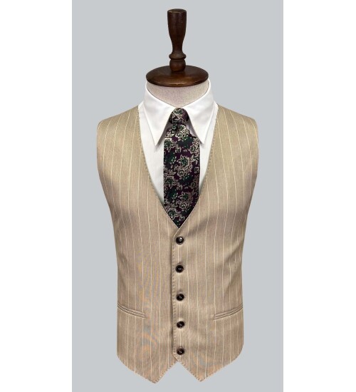 SUIT SARTORIA ÇİZGİLİ BEJ YELEKLİ TAKIM ELBİSE 2895