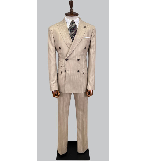 SUIT SARTORIA ÇİZGİLİ BEJ KRUVAZE TAKIM ELBİSE 2894