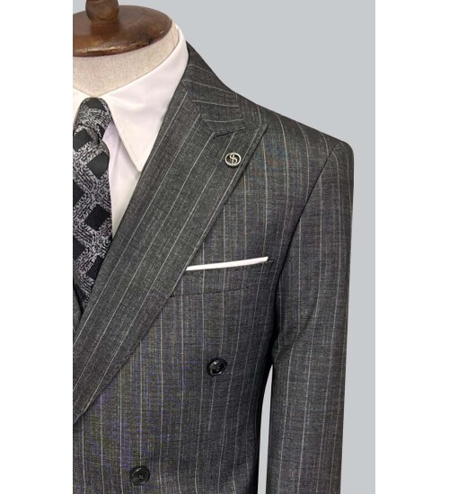 SUIT SARTORIA ÇİZGİLİ KOYU GRİ KRUVAZE TAKIM ELBİSE 2894