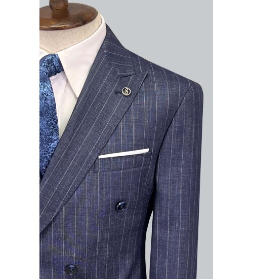 SUIT SARTORIA ÇİZGİLİ MAVİ KRUVAZE TAKIM ELBİSE 2894