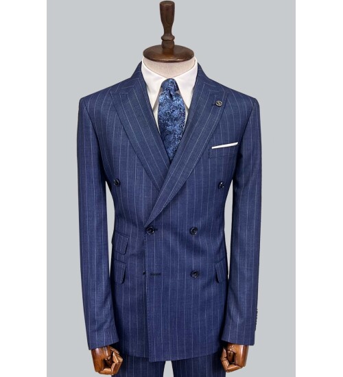SUIT SARTORIA ÇİZGİLİ MAVİ KRUVAZE TAKIM ELBİSE 2894