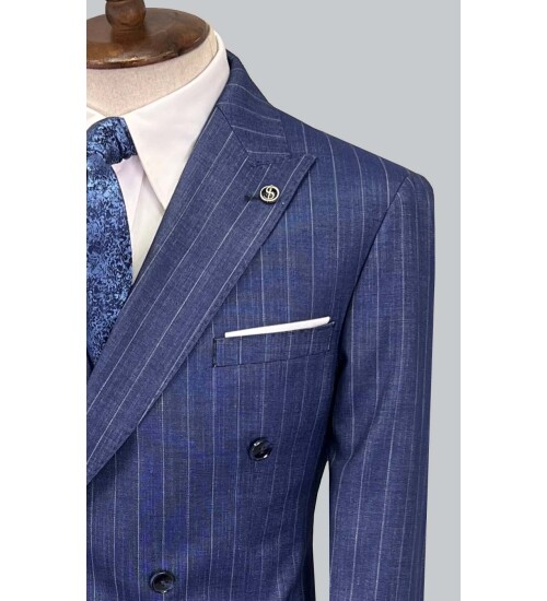 SUIT SARTORIA ÇİZGİLİ MAVİ KRUVAZE TAKIM ELBİSE 2894