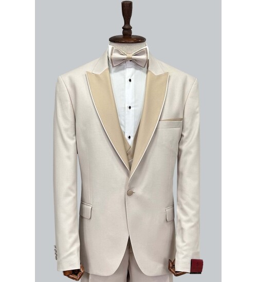 SUIT SARTORIA BEJ BÜYÜK BEDEN ÇIKMA YAKA DAMATLIK 5539