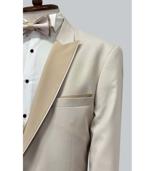 SUIT SARTORIA BEJ BÜYÜK BEDEN ÇIKMA YAKA DAMATLIK 5539