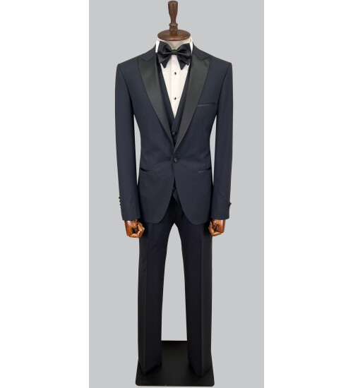 SUIT SARTORIA SİVRİ YAKA LACİVERT YÜNLÜ DAMATLIK 5624
