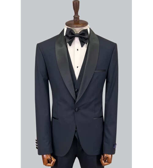 SUIT SARTORIA ŞAL YAKA LACİVERT YÜNLÜ DAMATLIK 5625