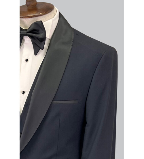 SUIT SARTORIA ŞAL YAKA LACİVERT YÜNLÜ DAMATLIK 5625