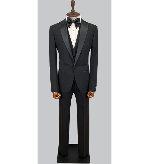 SUIT SARTORIA SİVRİ YAKA SİYAH YÜNLÜ DAMATLIK 5624