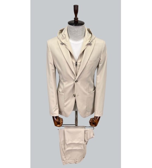 SUIT SARTORIA ÇIKMA YAKA KAPÜŞONLU BEJ PERFORMANS TAKIM 2630