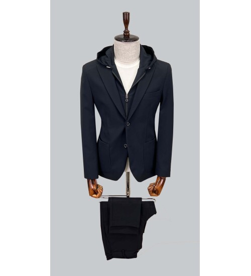 SUIT SARTORIA ÇIKMA YAKA KAPÜŞONLU SİYAH PERFORMANS TAKIM 2630