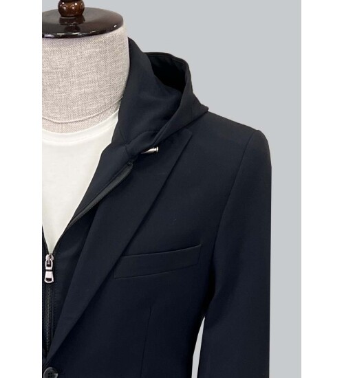 SUIT SARTORIA ÇIKMA YAKA KAPÜŞONLU SİYAH PERFORMANS TAKIM 2630