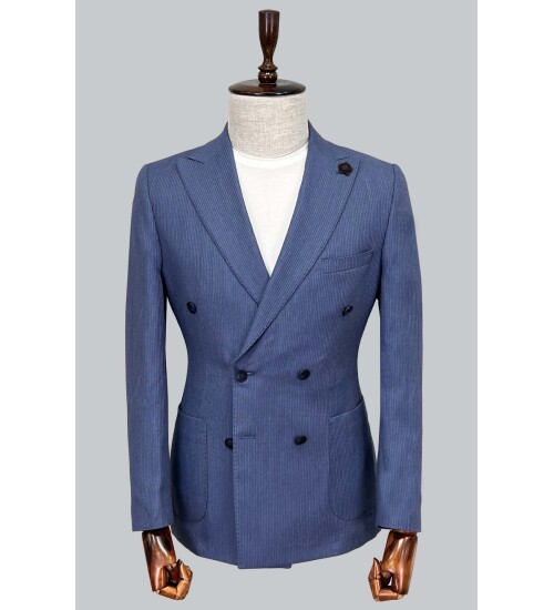 SUIT SARTORIA LIGHT NAVY BLUE LINEN JACKET 4343