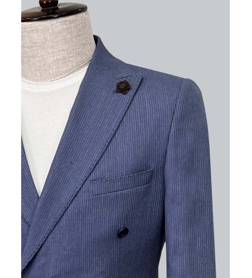 SUIT SARTORIA LIGHT NAVY BLUE LINEN JACKET 4343