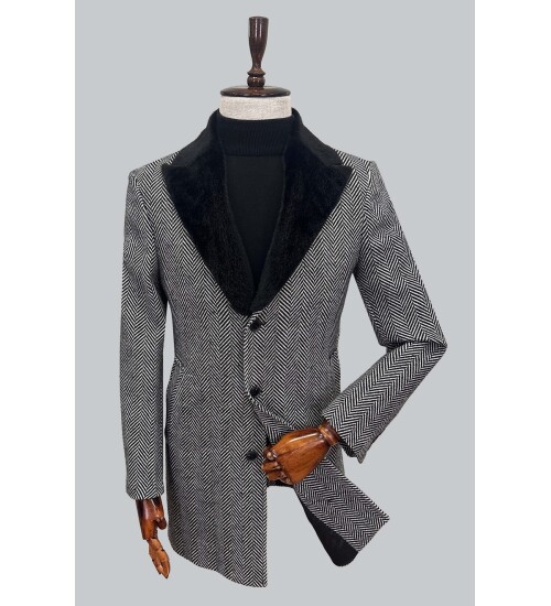 SUIT SARTORIA REMOVABLE COLLAR DARK GREY COAT 8083