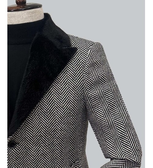 SUIT SARTORIA REMOVABLE COLLAR DARK GREY COAT 8083