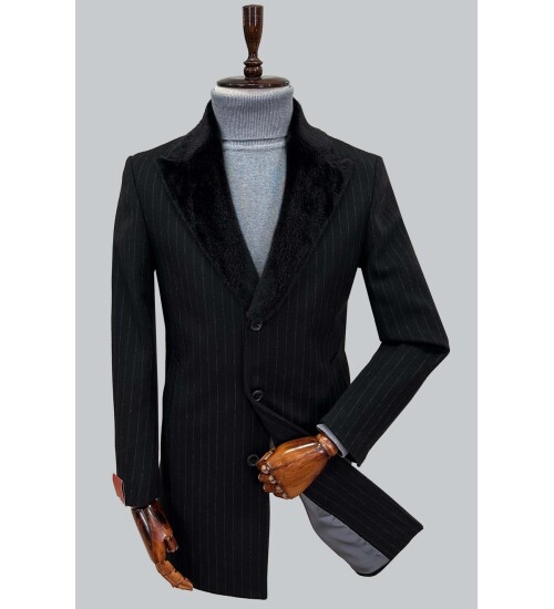 SUIT SARTORIA REMOVABLE COLLAR BLACK COAT 8083