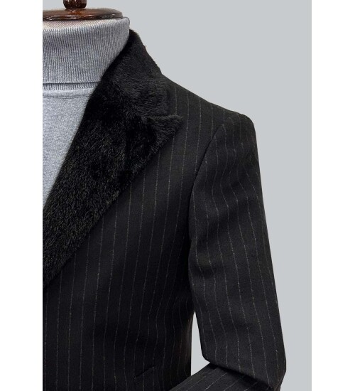 SUIT SARTORIA REMOVABLE COLLAR BLACK COAT 8083