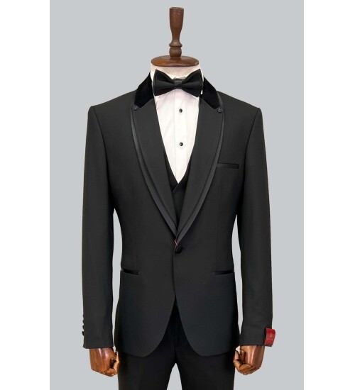 SUIT SARTORIA REMOVABLE LAPEL BLACK TUXEDO 5536