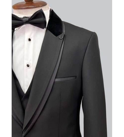 SUIT SARTORIA REMOVABLE LAPEL BLACK TUXEDO 5536