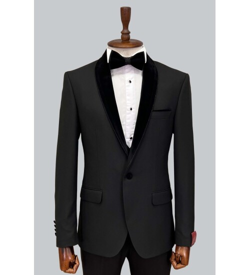 SUIT SARTORIA REMOVABLE LAPEL BLACK TUXEDO 5063