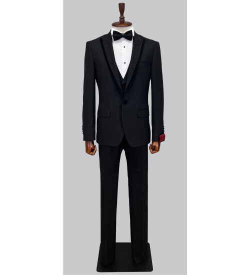 SUIT SARTORIA REMOVABLE LAPEL BLACK TUXEDO 5063
