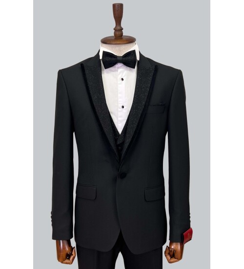 SUIT SARTORIA REMOVABLE LAPEL BLACK TUXEDO 5063