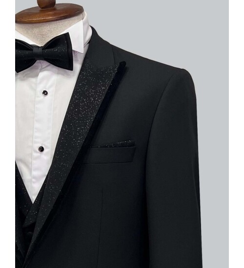 SUIT SARTORIA REMOVABLE LAPEL BLACK TUXEDO 5063