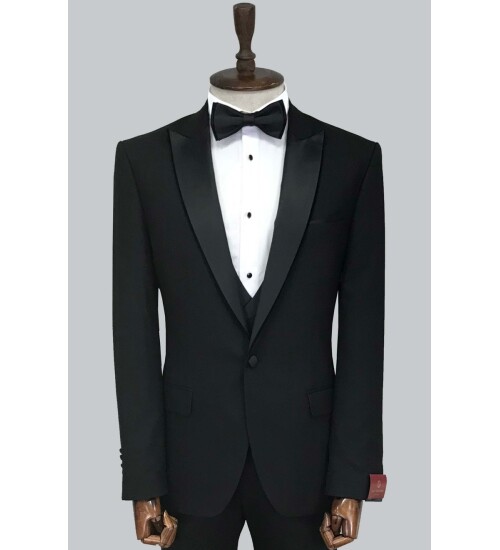 SUIT SARTORIA REMOVABLE LAPEL BLACK TUXEDO 5063