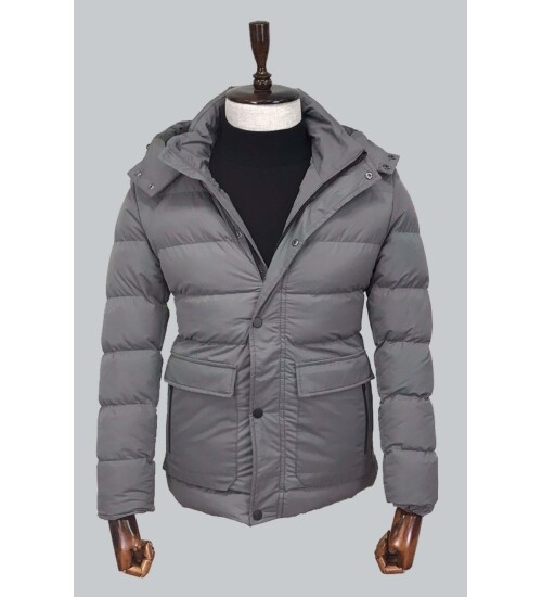 GREY HOODED COAT 8092