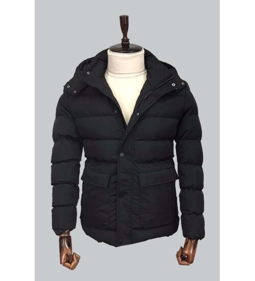 BLACK HOODED COAT 8092