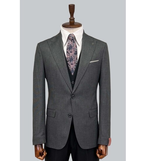 SUIT SARTORIA ÇİFT YÖNLÜ YELEKLİ KOYU GRİ TAKIM ELBİSE 2314