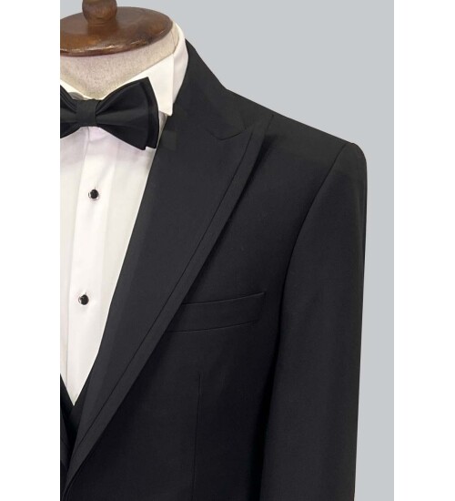SUIT SARTORIA SİYAH ÇIKMA SİVRİ YAKA DAMATLIK 5641