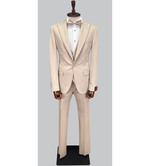 SUIT SARTORIA BEIGE REMOVABLE LAPEL TUXEDO 5641