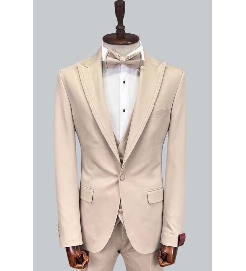 SUIT SARTORIA BEIGE REMOVABLE LAPEL TUXEDO 5641