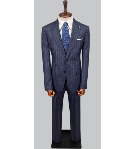 SUIT SARTORIA ÇİZGİLİ MAVİ YELEKLİ TAKIM ELBİSE 2895
