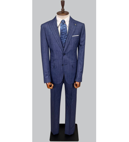 SUIT SARTORIA ÇİZGİLİ MAVİ YELEKLİ TAKIM ELBİSE 2895
