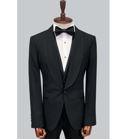 SUIT SARTORIA BLACK SHAWL LAPEL TUXEDO 5645