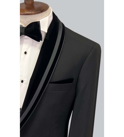 SUIT SARTORIA BLACK SHAWL LAPEL TUXEDO 5644