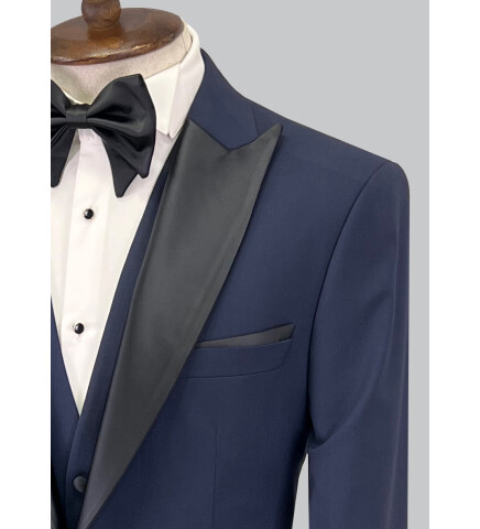 SUIT SARTORIA REMOVABLE LAPEL WOOL NAVY BLUE SUIT 5626