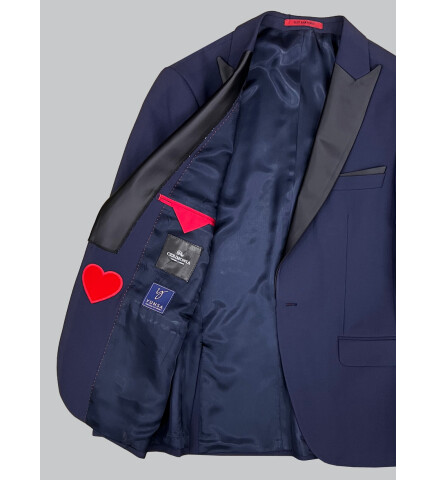 SUIT SARTORIA REMOVABLE LAPEL WOOL NAVY BLUE SUIT 5626