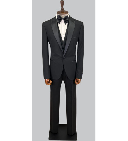 SUIT SARTORIA SİVRİ YAKA SİYAH YÜNLÜ DAMATLIK 5624