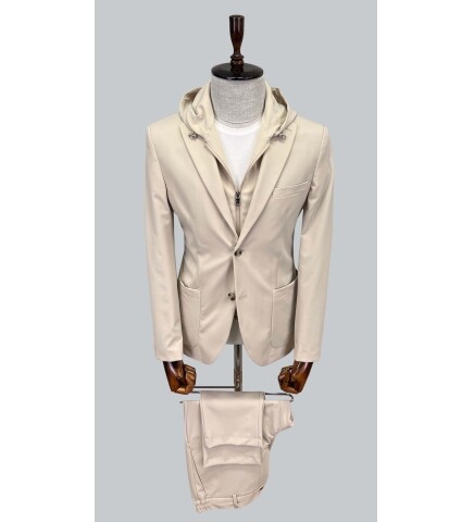 SUIT SARTORIA ÇIKMA YAKA KAPÜŞONLU BEJ PERFORMANS TAKIM 2630
