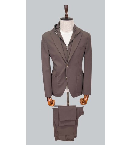 SUIT SARTORIA HOODED LAPEL BROWN PERFORMANCE SUIT 2630